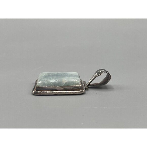 Sterling Silver Pendant Rectangle Aqua Stone 925 Jewelry - Picture 4 of 8